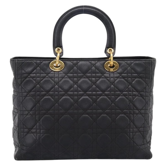 Christian Dior Lady Dior Canage Hand Bag Leather Black Gold Tone Auth 207288A