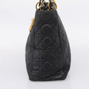 Christian Dior Lady Dior Canage Hand Bag Leather Black Gold Tone Auth 207288A-4