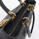 Christian Dior Lady Dior Canage Hand Bag Leather Black Gold Tone Auth 207288A-6