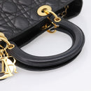 Christian Dior Lady Dior Canage Hand Bag Leather Black Gold Tone Auth 207288A-7