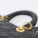 Christian Dior Lady Dior Canage Hand Bag Leather Black Gold Tone Auth 207288A-8