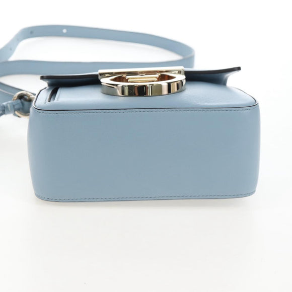 Salvatore Ferragamo Gancini Shoulder Bag Leather Light Blue Gold Auth 207289V