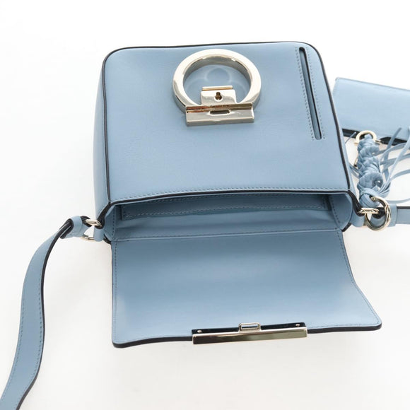 Salvatore Ferragamo Gancini Shoulder Bag Leather Light Blue Gold Auth 207289V