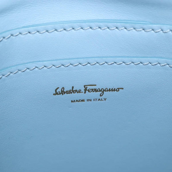 Salvatore Ferragamo Gancini Shoulder Bag Leather Light Blue Gold Auth 207289V