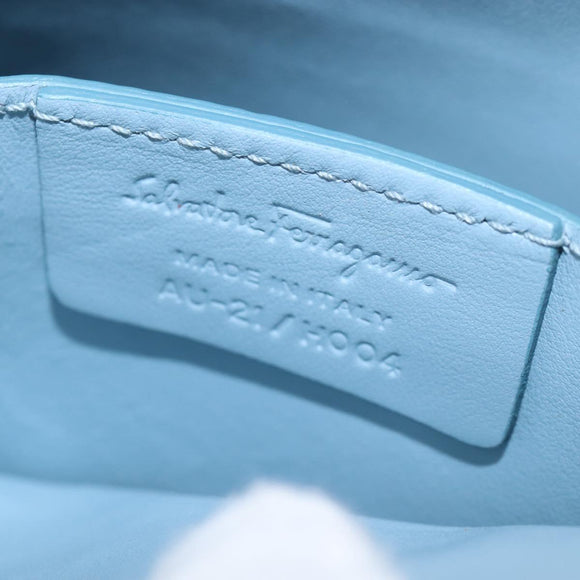 Salvatore Ferragamo Gancini Shoulder Bag Leather Light Blue Gold Auth 207289V