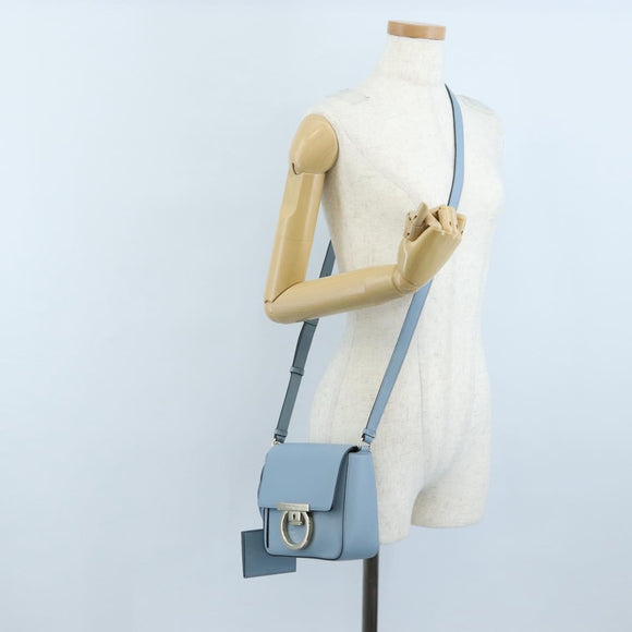 Salvatore Ferragamo Gancini Shoulder Bag Leather Light Blue Gold Auth 207289V