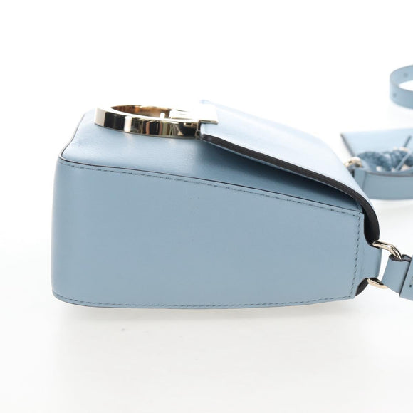 Salvatore Ferragamo Gancini Shoulder Bag Leather Light Blue Gold Auth 207289V