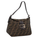 FENDI Zucca Canvas Mamma Baguette Shoulder Bag Black Silver Auth 207292V-1