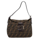 FENDI Zucca Canvas Mamma Baguette Shoulder Bag Black Silver Auth 207292V-13