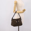 FENDI Zucca Canvas Mamma Baguette Shoulder Bag Black Silver Auth 207292V-23