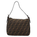 FENDI Zucca Canvas Mamma Baguette Shoulder Bag Black Silver Auth 207292V-2