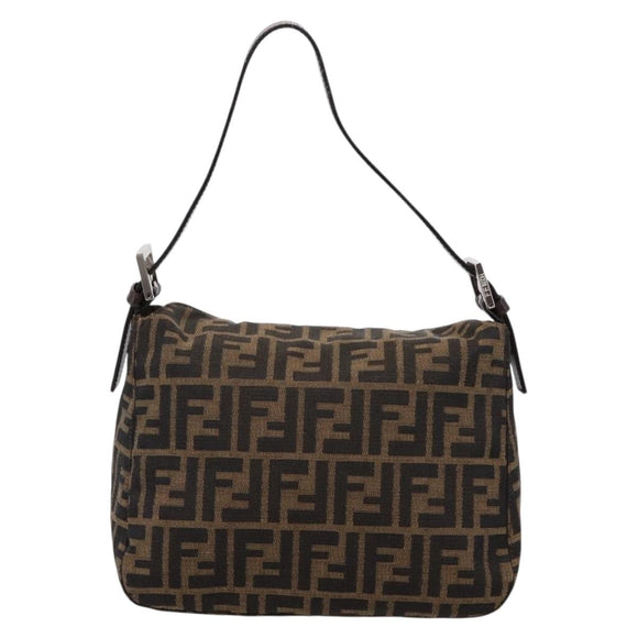 FENDI Zucca Canvas Mamma Baguette Shoulder Bag Black Silver Auth 207292V