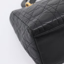 Christian Dior Lady Dior Canage Hand Bag Lamb Skin Black Gold Tone Auth 207293V-15