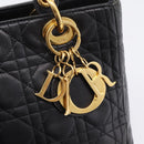 Christian Dior Lady Dior Canage Hand Bag Lamb Skin Black Gold Tone Auth 207293V-18
