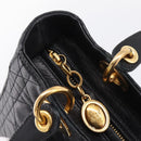 Christian Dior Lady Dior Canage Hand Bag Lamb Skin Black Gold Tone Auth 207293V-10