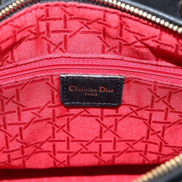 Christian Dior Lady Dior Canage Hand Bag Lamb Skin Black Gold Tone Auth 207293V