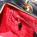 Christian Dior Lady Dior Canage Hand Bag Lamb Skin Black Gold Tone Auth 207293V-21