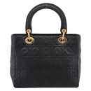 Christian Dior Lady Dior Canage Hand Bag Lamb Skin Black Gold Tone Auth 207293V-2