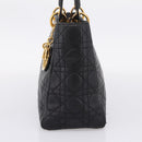 Christian Dior Lady Dior Canage Hand Bag Lamb Skin Black Gold Tone Auth 207293V-4
