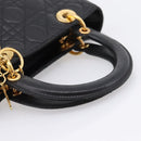 Christian Dior Lady Dior Canage Hand Bag Lamb Skin Black Gold Tone Auth 207293V-7