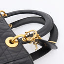 Christian Dior Lady Dior Canage Hand Bag Lamb Skin Black Gold Tone Auth 207293V-8