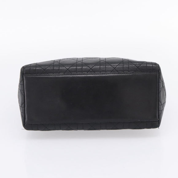 Christian Dior Lady Dior Canage Hand Bag Lamb Skin Black Gold Tone Auth 207293V