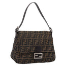 FENDI Zucca Canvas Mamma Baguette Shoulder Bag Brown Silver Auth 207296A-1