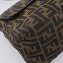 FENDI Zucca Canvas Mamma Baguette Shoulder Bag Brown Silver Auth 207296A-11