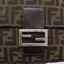 FENDI Zucca Canvas Mamma Baguette Shoulder Bag Brown Silver Auth 207296A-15