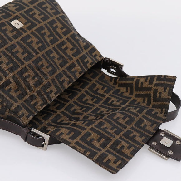 FENDI Zucca Canvas Mamma Baguette Shoulder Bag Brown Silver Auth 207296A
