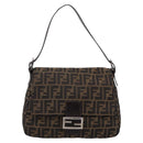 FENDI Zucca Canvas Mamma Baguette Shoulder Bag Brown Silver Auth 207296A-2