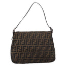 FENDI Zucca Canvas Mamma Baguette Shoulder Bag Brown Silver Auth 207296A-3