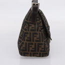 FENDI Zucca Canvas Mamma Baguette Shoulder Bag Brown Silver Auth 207296A-4