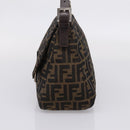 FENDI Zucca Canvas Mamma Baguette Shoulder Bag Brown Silver Auth 207296A-5