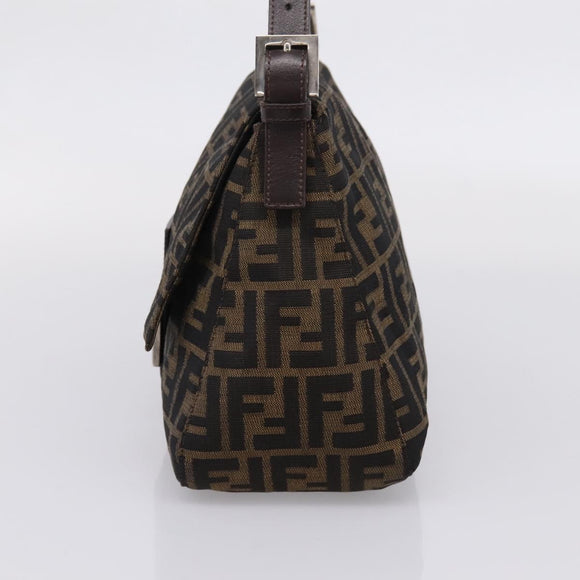 FENDI Zucca Canvas Mamma Baguette Shoulder Bag Brown Silver Auth 207296A