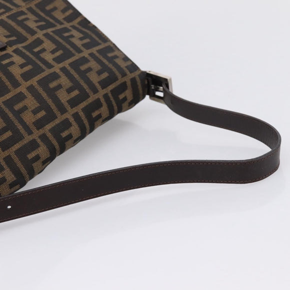 FENDI Zucca Canvas Mamma Baguette Shoulder Bag Brown Silver Auth 207296A