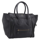 CELINE Luggage Micro Shopper Hand Bag Leather Black Gold Tone Auth 207298V-1