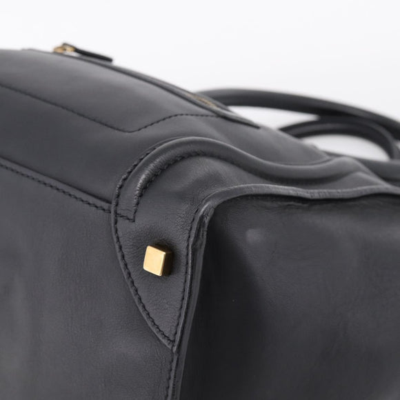 CELINE Luggage Micro Shopper Hand Bag Leather Black Gold Tone Auth 207298V