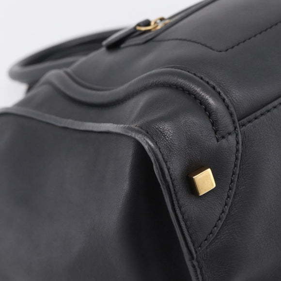 CELINE Luggage Micro Shopper Hand Bag Leather Black Gold Tone Auth 207298V