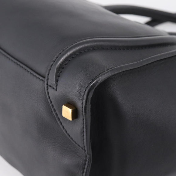 CELINE Luggage Micro Shopper Hand Bag Leather Black Gold Tone Auth 207298V