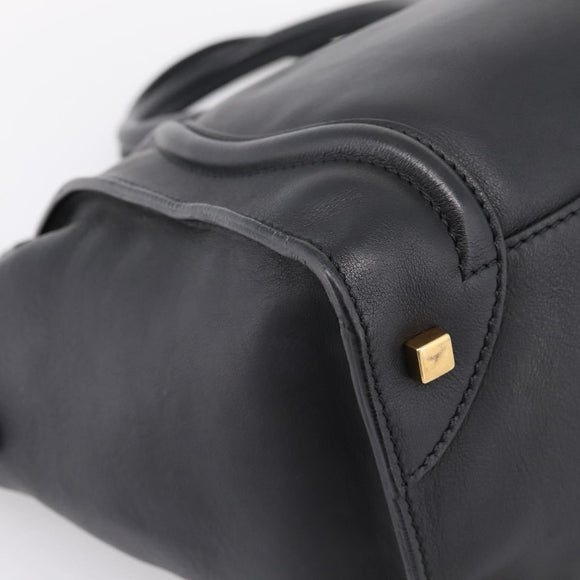 CELINE Luggage Micro Shopper Hand Bag Leather Black Gold Tone Auth 207298V