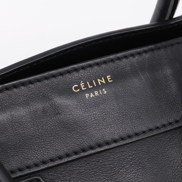 CELINE Luggage Micro Shopper Hand Bag Leather Black Gold Tone Auth 207298V
