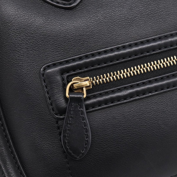 CELINE Luggage Micro Shopper Hand Bag Leather Black Gold Tone Auth 207298V