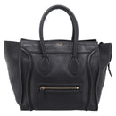 CELINE Luggage Micro Shopper Hand Bag Leather Black Gold Tone Auth 207298V-13