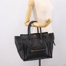 CELINE Luggage Micro Shopper Hand Bag Leather Black Gold Tone Auth 207298V-24