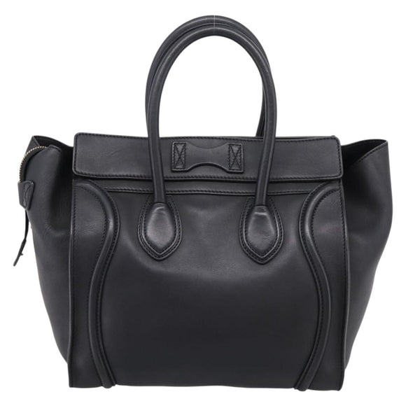 CELINE Luggage Micro Shopper Hand Bag Leather Black Gold Tone Auth 207298V