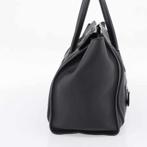 CELINE Luggage Micro Shopper Hand Bag Leather Black Gold Tone Auth 207298V