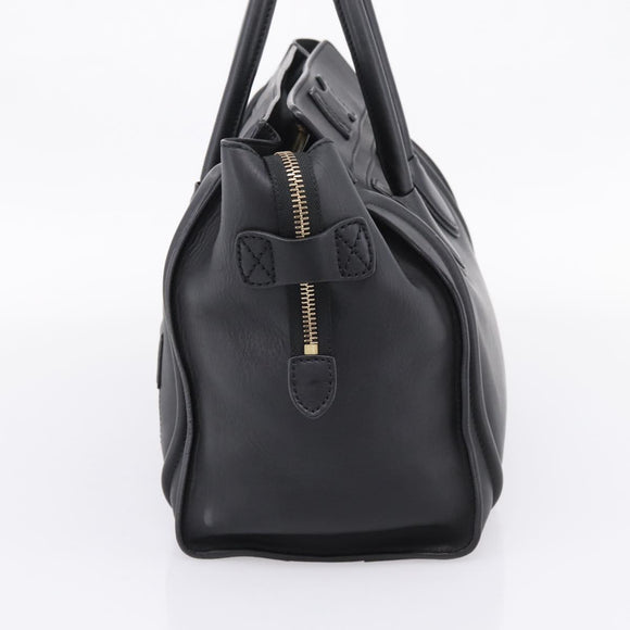 CELINE Luggage Micro Shopper Hand Bag Leather Black Gold Tone Auth 207298V