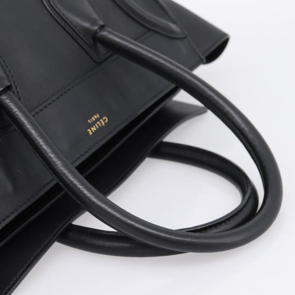 CELINE Luggage Micro Shopper Hand Bag Leather Black Gold Tone Auth 207298V