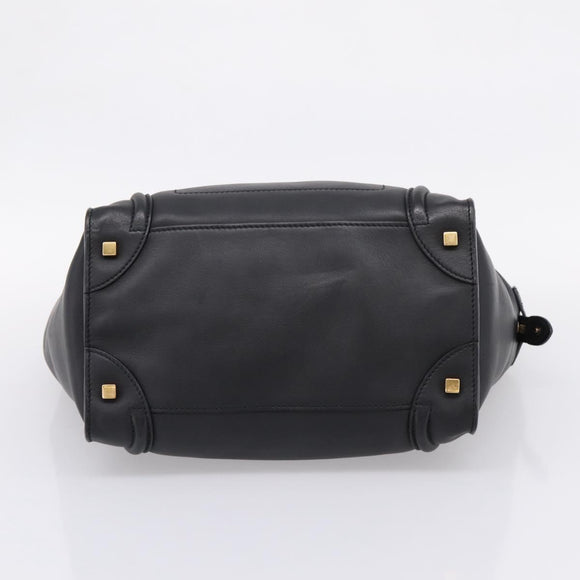 CELINE Luggage Micro Shopper Hand Bag Leather Black Gold Tone Auth 207298V
